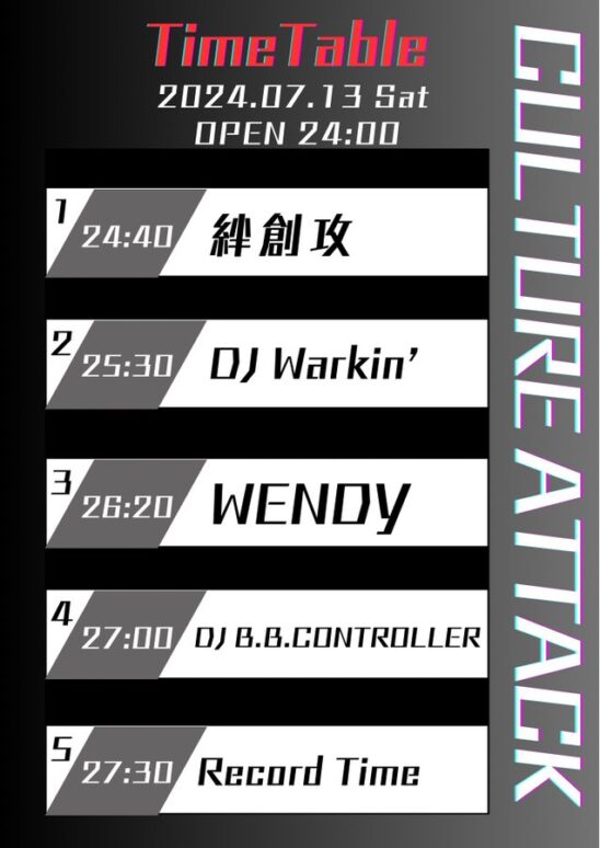 BAR THE LOFT×WENDY presents CULTURE ATTACK vol.3