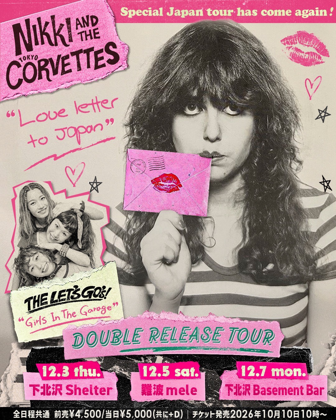 Flyer for Nikki & The Tokyo Corvettes “Love Letter to Japan” THE LET’S GO’s “Girls In The Garage” Double Release Tour